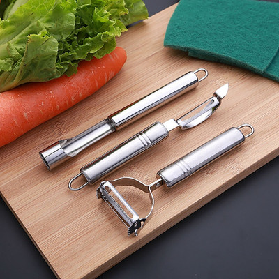 Top Chef Fruit & Vegetable Peelers and Apple Corer Straight, Y Shaped Peeler Set(Silver Pack of 3)