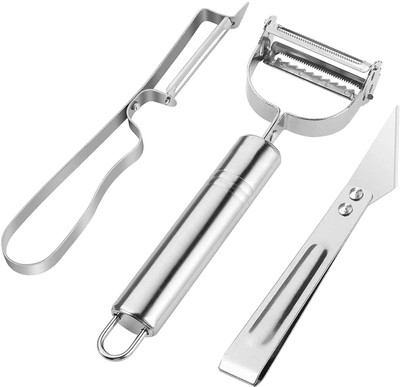 HOMETIC 3 in 1 Stainless Steel Vegetable & Fruit All in 1 Peeler Straight Peeler Set(Silver)