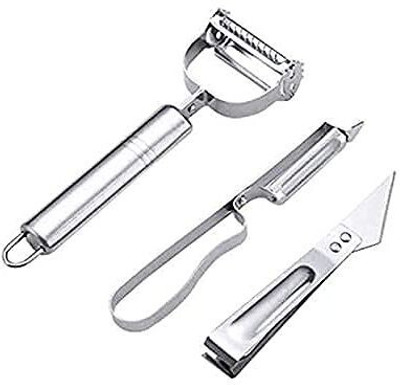 Sarjak Stainless Steel Vegetable & Fruit All in 1 Peeler with Meat Cutter and Hand Peeler - 3 in 1 Durable Razor Sharp Cutter Slicer Vegetable Julienne Peeler for Kitchen Y Shaped Peeler Set(Steel)