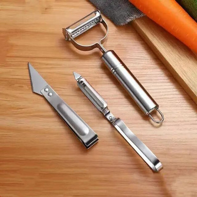 HUENTERPRISE 3 in 1 Vegetable Peeler Y Shaped Peeler Set(Silver)