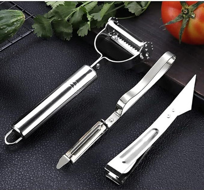 LAVJISTOR 3 In 1 Peeler Slicer And Meat Cutter Y Shaped Peeler Set(Silver)