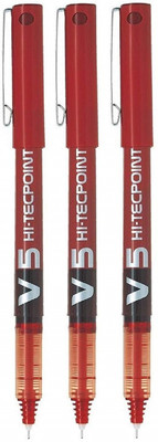 PILOT Hi-Tecpoint 0.5mm V5 Extra Fine Point Pure Liquid Ink Roller Ball Pen(Pack of 3, Ink Color - Red)