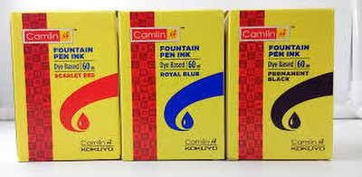 KOKUYO Camlin Kokuyo Fountain Pen Ink Bottle(Pack of 3, Ink Color - Black, Blue, Red)