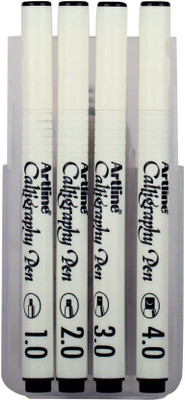 Artline Calligraphy Pens Set of 4 White Barrel with Plastic Case for Handwriting & Art Calligraphy(Pack of 4, Ink Color - Black)