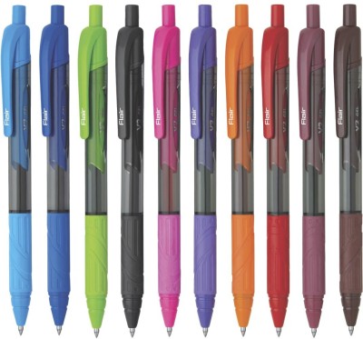 FLAIR V2 Retractable 0.7 mm Gel Pen Box | Water Proof Liquid Ink | Smooth Writing Gel Pen(Pack of 20, Multicolor)