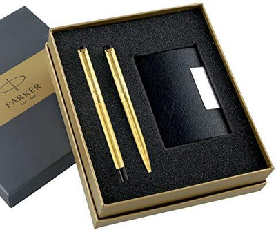 PARKER Vector Gold Roller Ball Pen & Ball Pen With Card Holder Pen Gift Set(Pack of 2, Ink Color - Blue)
