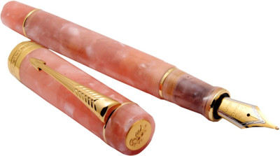 Ledos Jinhao 100 Centennial Acrylic Pink Marble With Golden Trims Fountain Pen(Ink Color - Blue)