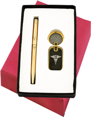 K K CROSI PENSET-005 Golden Keychain & Ball Pen Combo Set (Customization available) Ball Pen(Ink Color - Blue)