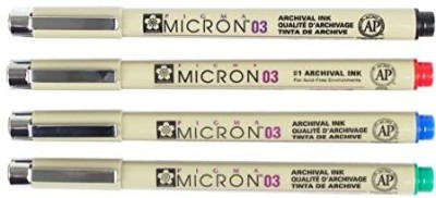 Gelly Sakura Pigma Micron - Pigment Fineliners 0.35mm Fineliner Pen(Pack of 4, Black, Red, Green, Blue)