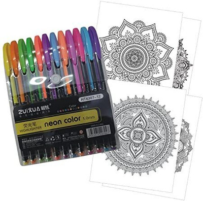 apcatio 12 pcs Color Gel Neon Pen Set + Free Designing Mandala Art Pen Gift Set(Pack of 12, Ink Color - Multicolor)