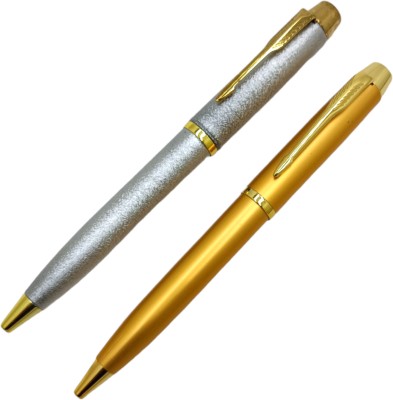 Lestylo Stylish 288 Cement Silver & Gold Plated Metal Body Fine Tip Designer Gift Ball Pen(Pack of 2, Ink Color - Blue)