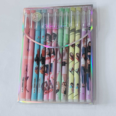 AAHANSTATIONERS CUTE BLACK PINK THEME ERASEABLE GEL PEN WITH MAGIC WIPE ERASER 0.5MM BLUE INK Gel Pen(Pack of 12, Ink Color - Blue)