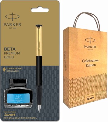 PARKER BETA PREMIUM FOUNTAIN PEN GOLD TRIM With Gift Bag Fountain Pen(Blue)