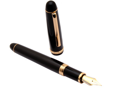 Ledos Jinhao X350 Shine Black Metal Body Golden Trims Fountain Pen(Ink Color - converter system)