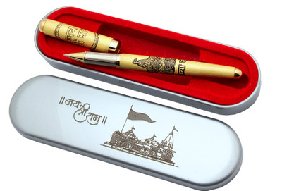 Ledos Jai Shree Ram Ayodhya Mandir Engraved On Brass Metal Body New In Box Ball Pen(Ink Color - Blue Refill)