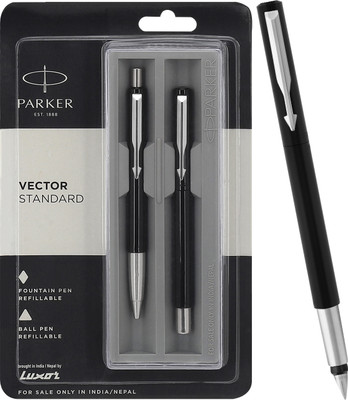 PARKER Vector Standard, Chrome Trim Fountain Pen & Black Body Colour Ball Pen(Pack of 2, Ink Color - Blue)