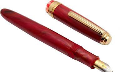 Ledos Click Falcon Red Marble Golden Trims Dual tone Medium Nib Fountain Pen(Ink Color - Eyedropper System)