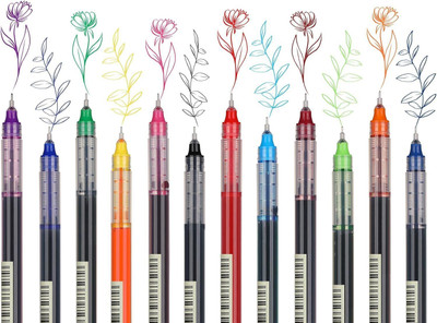 Like it 0.6mm Fine Point Liquid Ink Rollerball Pens, 10 Assorted Colours Gel Pen(Pack of 10, Ink Color - Black)