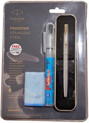 PARKER FRONTIER STAINLESS STEEL GOLD TRIM -FINE NIB Fountain Pen