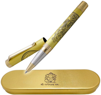 UJJi Shri Ganesha Carved Pen Fitted with German Refill Blue Ink Roller Ball Pen(Ink Color - Blue)
