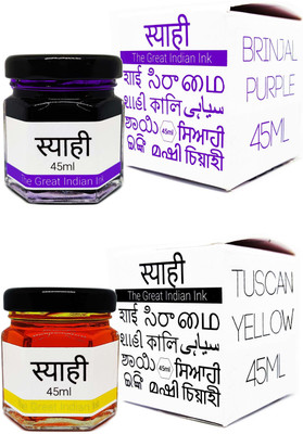 Syahi - The Great Indian Ink - Fountain, Calligraphy, Dip pen, v7 v5 Trimax ink Ink Bottle(Pack of 2, Ink Color - Brinjal Purple Tuscan Yellow)