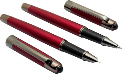 Ledos Luoshi 5307 Set Of Matte Maroon Metal Body Gunmetal Trims Rollerball Pen & Fountain Pen(Pack of 2, Blue Refill, Converter System)