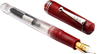 Ledos Click Aristocrat Red Marble Cap Acrylic Broad Nib Fountain Pen(Ink Color - Converter system, Eyedropper)