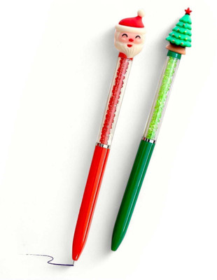 Tera13 Christmas Pen Set Holiday Themed Writing Pens With Santa Claus & Snowman Toppers Gel Pen(Pack of 2, Ink Color - Blue ( 2 Pcs ))