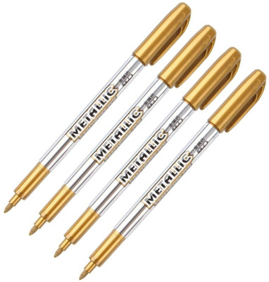 feelhigh Metallic Marker Pens, gold Metallic Permanent Markers Multi-function Pen(Pack of 4, Ink Color - Gold)