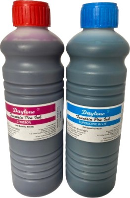 Daytone Fountain Pen Ink- 500ml Ink Bottle(Pack of 2, Turquoise Blue, Crimson)