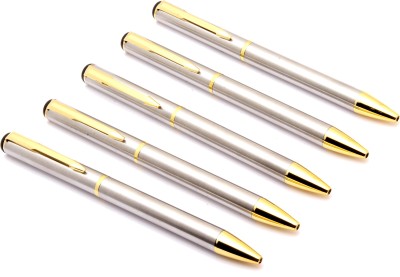 Ledos Set Of 5 Honesty Stainless Steel Golden Trims Blue Ink Refill Ball Pen(Pack of 5, Blue)