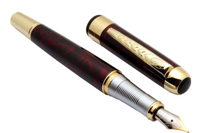 Ledos Jinhao 250 Red Marble Metal Body Golden Trims & Fine Nib Fountain Pen(Converter System)