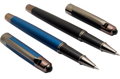 Ledos Luoshi 5307 Set Of Matte Black & Blue Metal Body Gunmetal Trims Roller Ball Pen(Pack of 2, Blue Refill)