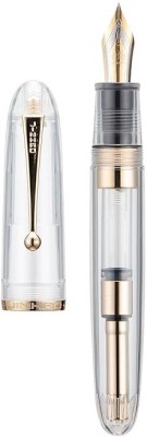 Ledos Jinhao 9019 Dadao Series Acrylic Transparent With Golden Trims & Medium Nib Fountain Pen(Ink Color - High-capacity  Converter)