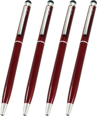 auteur 108 Pack Of 4 Maroon Colour Metal Body Slim Touch Easy Grip With Stylus Ball Pen