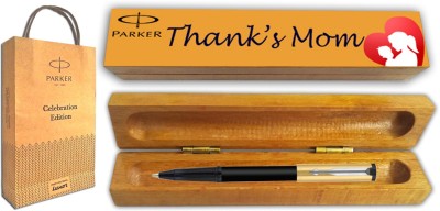 PARKER BETA PREMIUM GOLD CT BP With Wooden Thank's Mom Wishing Gift Box and Gift Bag Ball Pen(Blue)