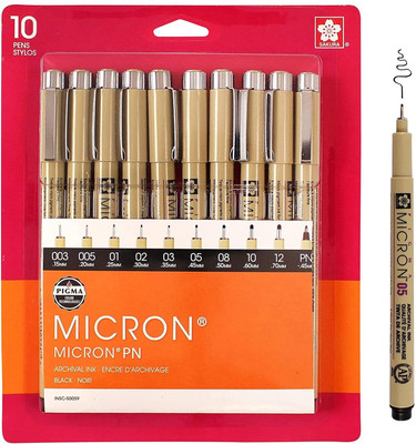 SAKURA Pigma Micron Black Ink Multi-tip Fineliner Pen(Pack of 10, Ink Color - Black)