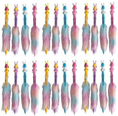 Gold Leaf 6-in-1 Color Plush Fluffy Pen, Multicolor Retractable Ballpoint Ball Pen(Pack of 24)