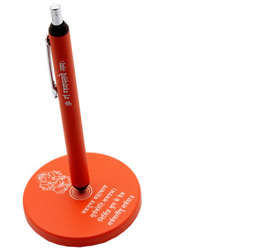 Ledos Lord Shri Ganesh Ji & Mantra Engraved Magnetic Floating Pen Stand Metal Body Ball Pen(Ink Color - Blue Refill)