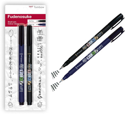 Tombow WS-BHS-2P Fudenosuke Hard and Soft Tip Brush Pen Calligraphy(Pack of 2, Ink Color - Black)