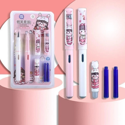 HARDSOSH'S COUTURE Erasable Fountain Pen Set 2Pen & 2Refills with Eraser Fountain Pen(Pack of 2, Ink Color - Blue)