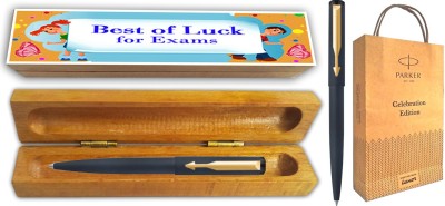 PARKER CLASSIC MATTE BLACK BP GT With Wooden Best Of Luck For Exam Gift Box&Gift Bag Ball Pen(Blue)