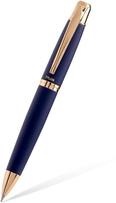 Tylos Steller Metal Blue/Gold Body Pen with Golden Cap Studded Stone on Top Arrow Clip Ball Pen(Ink Color - Blue)