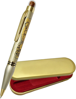 UJJi Lord Ganesh Ji Carved Antique Brass pen with Rudraksh Mounted Ball Pen(Ink Color - Gold)