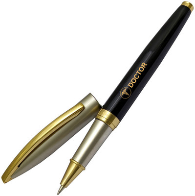 UJJi Half Satin Color Pen with Doctor Logo Engraved Golden Part Roller Ball Pen(Ink Color - Blue )