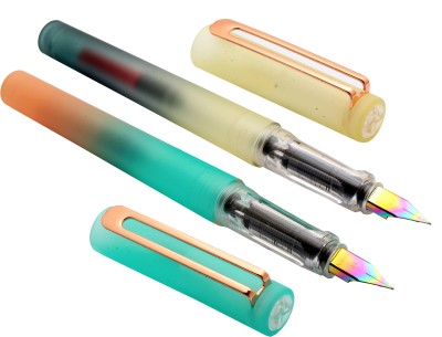 Ledos Set Of 2 Yiren 6077 Dualtone Body Color & Rainbow Colored Extra Fine Nib Fountain Pen(Pack of 2, Converter System)