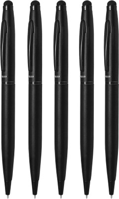 UJJi Matte Black Pen with Stylus for Touch Screen Ball Pen(Pack of 5, Ink Color - Blue )