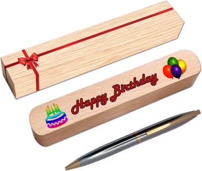 Klowage Saint Stainless Steel Gold Trim Ball Pen with Happy Birthday Wishing Gift Box Ball Pen(Blue)