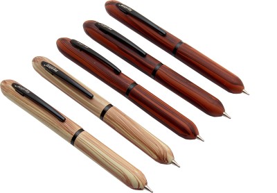 Ledos Set Of 5 Mini Wood Texture Metal Body Ball Pen(Pack of 5, Ink Color - Blue Refill)