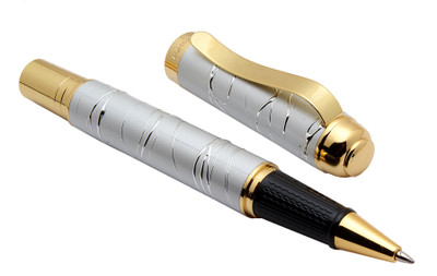 Ledos Dikawen 8063 Insight Unique Embossed Designer Body Silver & Gold Roller Ball Pen(Ink Color - Blue Refill)